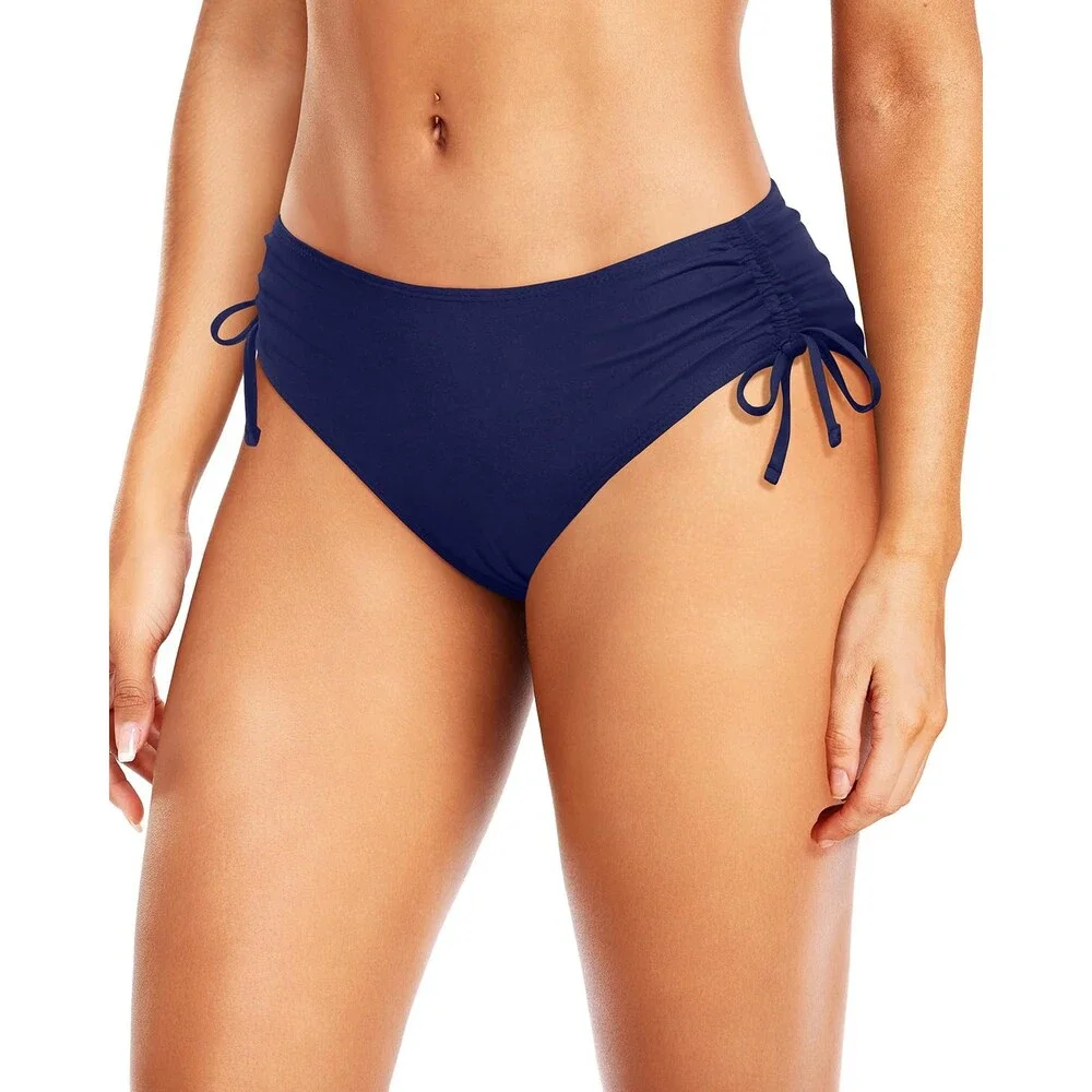 Daci Women's Navy Blue Mid Waist Bikini Bottoms Full Coverage Swim Bathing M